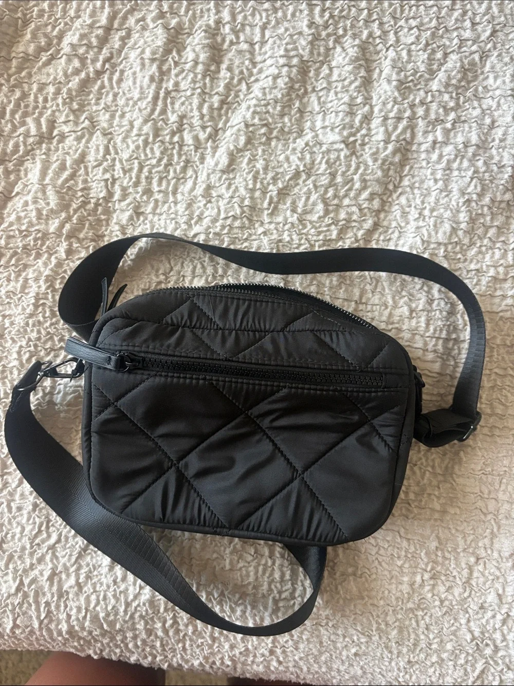 Black Quilted Crossbody Bag with Wide Adjustable Strap